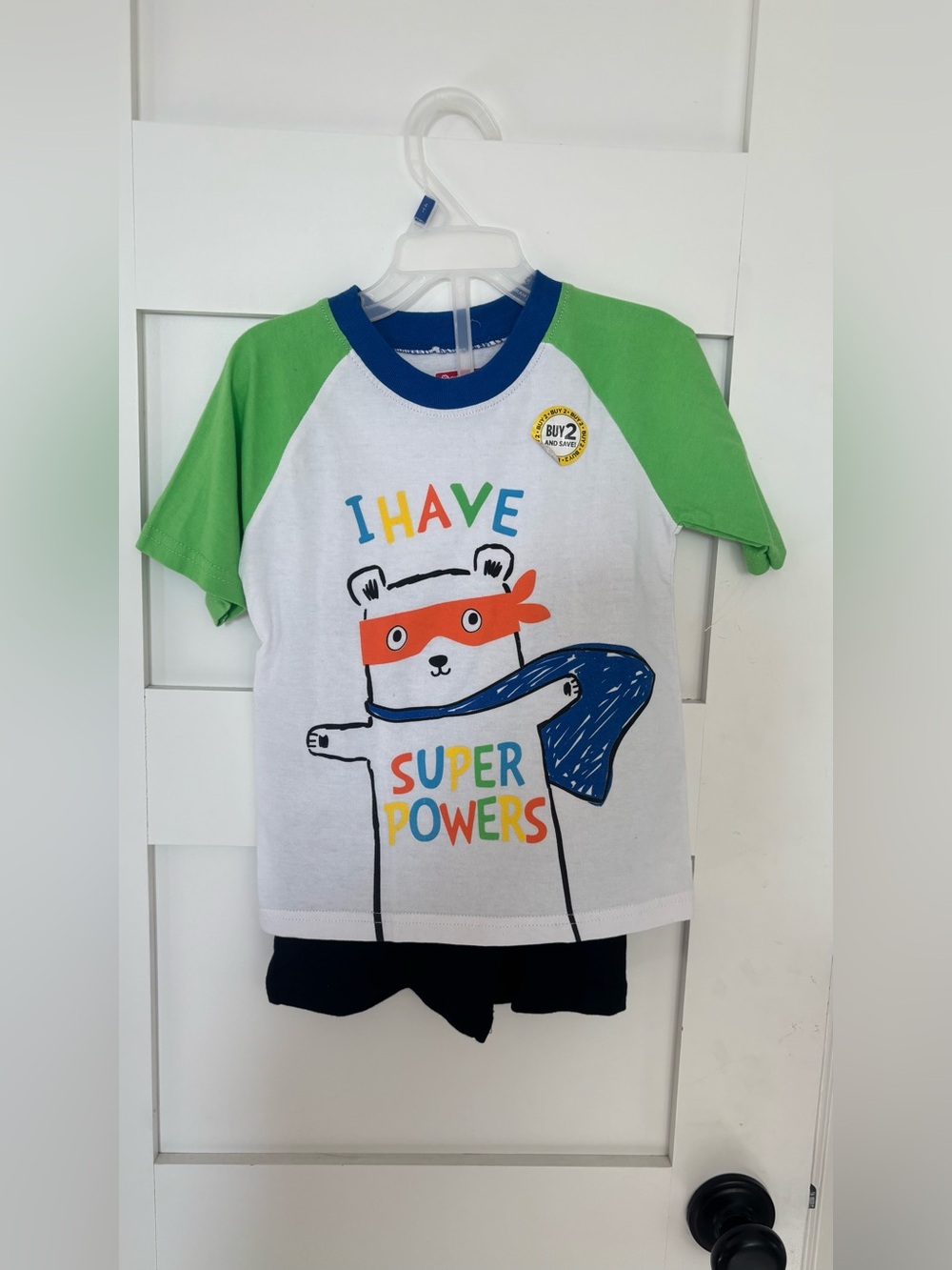 Swiggles White, Green & Blue 'I Have Super Powers' Tee and Shorts set of 2